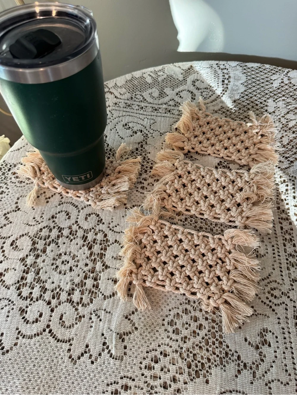 Handwoven Macramé Fringe Panel in Beige